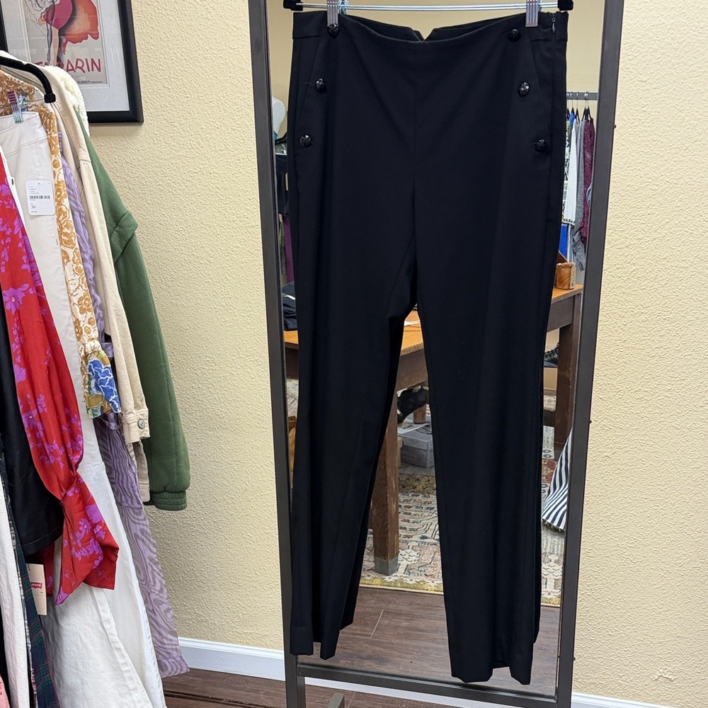 Banana Republic Black Straight-Leg Button Detail Pants